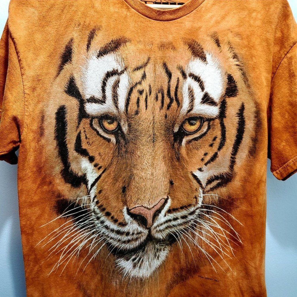 THE MOUNTAIN 3D TEES MEN LARGE ORANGE TIGER FACE GRAPHIC TIE DYE T-SHIRT 2011 - Picture 2 of 7